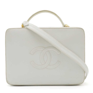 CHANEL Chanel Cocomark Handbag Vanity Bag 2WAY Shoulder Bag Caviar Skin Leather White White Gold Hardware A11265