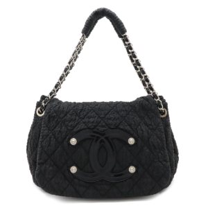 CHANEL Chanel Cocomark Chain Bag Shoulder Bag Semi Shoulder Ruched Nylon Enamel Black Black Silver Hardware
