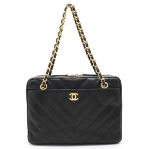 CHANEL Chanel V Stitch Chevron Cocomark Chain Bag Shoulder Bag Semi Shoulder Leather Black Black Gold Hardware with Pouch