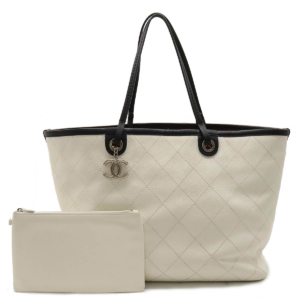 CHANEL Chanel on the Road Wild Stitch Coco Mark Tote Bag Shoulder Bag Caviar Skin White Black With Charm