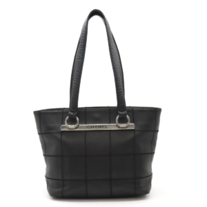CHANEL Chanel Chocolate Bar Logo Tote Bag Shoulder Tote Leather Black Black Silver Hardware