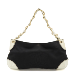 CHANEL Chanel Cocomark Chain Shoulder Bag Accessory Pouch One Shoulder Canvas Leather Black Black White White Gold Hardware A20825