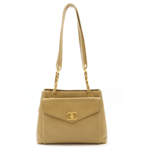 CHANEL Chanel Cocomark Chain Tote Tote Bag Shoulder Bag Caviar Skin Leather Khaki Beige Gold Hardware