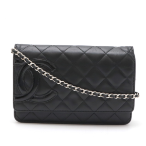 CHANEL Chanel Cambon Line Chain Wallet Shoulder Bag Clutch Bag Leather Enamel Black Black Silver Hardware A46646