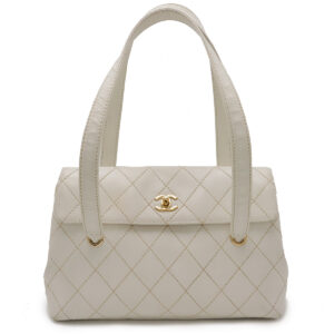 CHANEL Chanel Wild Stitch Coco Mark Shoulder Bag Tote Bag Leather White White Gold Hardware