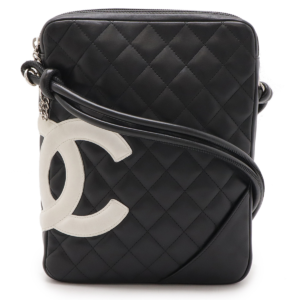 CHANEL Chanel Cambon Line Cocomark Medium Pochette Shoulder Bag Diagonal Black Black White White A25178