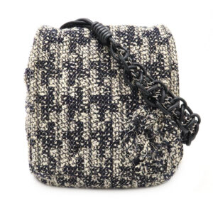 CHANEL Chanel Camellia Chain Shoulder Shoulder Bag Tweed Leather Black Black Ivory White Navy Navy Silver Hardware