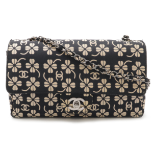 CHANEL Chanel Cocomark Chain Shoulder Bag Clover Motif Canvas Leather Black Black Pink Beige