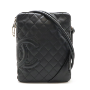 CHANEL Chanel Cambon Line Cocomark Medium Pochette Shoulder Bag Diagonal Black Black A25178