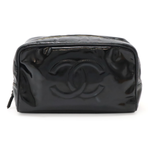 CHANEL Chanel Cocomark Cosmetic Pouch Makeup Pouch Clutch Bag Second Bag Enamel Patent Leather Black Black Gold Hardware