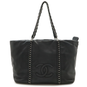 CHANEL Chanel Luxury Line Cocomark Chain Shoulder Tote Bag Shoulder Bag Leather Black Black Silver Hardware A33378
