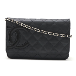 CHANEL Chanel Cambon Line Cocomark Chain Wallet Shoulder Bag Pochette Calf Enamel Black Black Silver Hardware A46646
