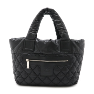 CHANEL Chanel Coco Cocoon Small Tote Tote Bag Handbag Quilted Nylon Leather Black Black Silver Hardware A48610