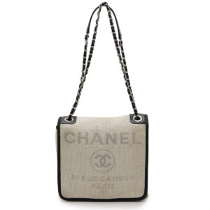 CHANEL Chanel Deauville PM Shoulder Bag Chain Shoulder Messenger Raffia Leather Gray Black Black Silver Hardware A93183