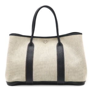 HERMES Hermes Garden Party PM Tote Bag Handbag Twirl Ash Canvas Leather Gray Black Black □H Engraved