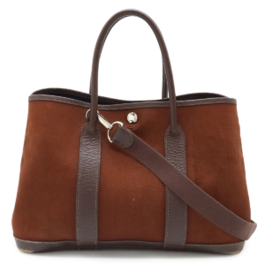 HERMES Hermes Garden Party TPM Tote Bag Handbag 2WAY Shoulder Bag Toile Officier Canvas Leather Brown Tea