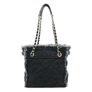 CHANEL CHANEL MATRASSE FRINGE SHOULDER BAG CHAIN SHOULDER TOTE BAG Nylon canvas black Silver fittings A67420
