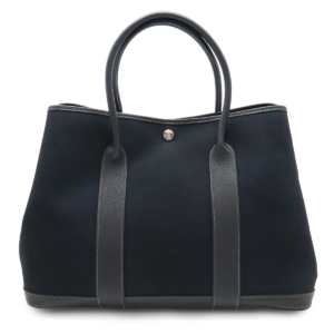 HERMES Hermes Garden Party PM Tote Bag Handbag Toile Officier Canvas Leather Black Black Silver Hardware
