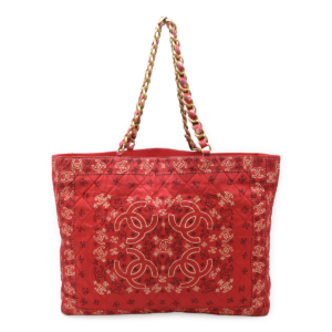 CHANEL Chanel Cocomark Tote Bag Chain Shoulder Cotton Red Red White White Gold Hardware