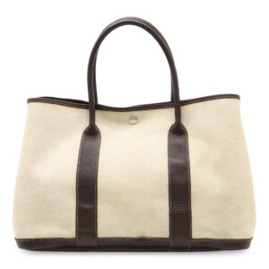 HERMES Hermes Garden Party PM Tote Bag Handbag Twirl Ash Canvas Leather Beige Dark Brown
