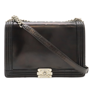 CHANEL Chanel Boy Chanel Cocomark Shoulder Bag Chain Shoulder Diagonal Leather Black Black Silver Hardware
