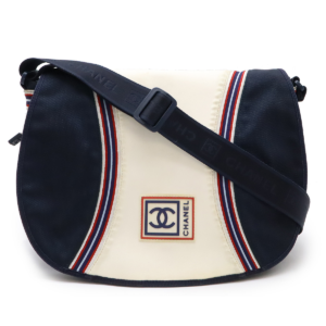 CHANEL Chanel Sports Line Cocomark Shoulder Bag Messenger Bag Diagonal Nylon Canvas Navy Navy Ivory
