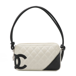 CHANEL Chanel Cambon Line Cocomark Accessory Pouch Shoulder Bag One Shoulder Shoulder Leather White White Black Black A25175