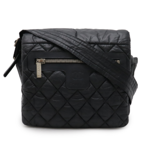 CHANEL Chanel Coco Cocoon Matrasse Small Messenger Shoulder Bag Diagonal Hanging Nylon Black Black Silver Hardware A48616