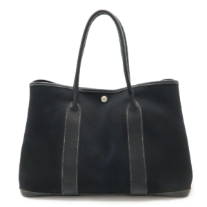 HERMES Hermes Garden Party PM Tote Bag Handbag Toile Officier Canvas Leather Black Black Silver Hardware □O Engraved